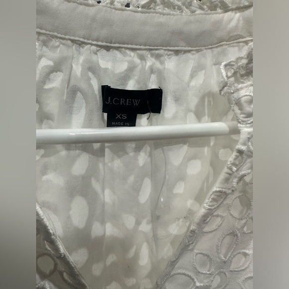 J. Crew Dress XS White Eyelet Tiered V-Neck Long Sleeve Knee Length A-Line - Picture 5 of 6